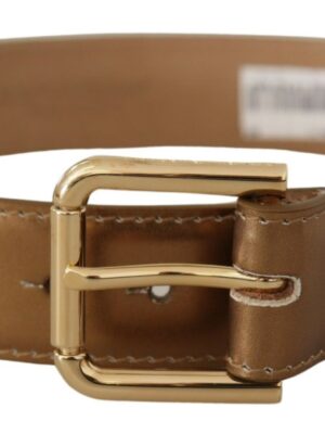 Dolce & Gabbana Bronze Leather Belt with Gold-Toned Buckle