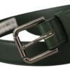 Dolce & Gabbana Elegant Dark Green Leather Belt with Logo Buckle - Image 2