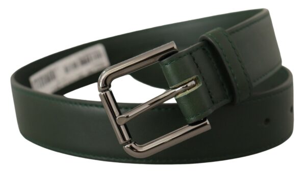 Dolce & Gabbana Elegant Dark Green Leather Belt with Logo Buckle - Image 2