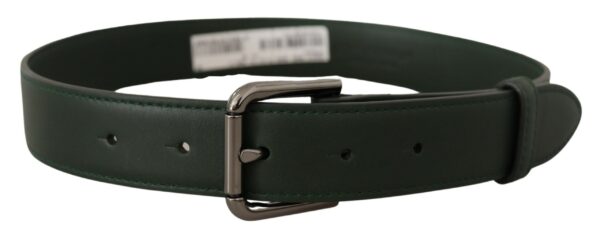 Dolce & Gabbana Elegant Dark Green Leather Belt with Logo Buckle - Image 3