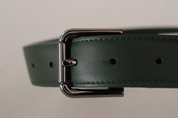 Dolce & Gabbana Elegant Dark Green Leather Belt with Logo Buckle - Image 4