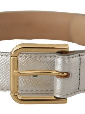 Dolce & Gabbana Elegant Silver Leather Belt with Engraved Buckle