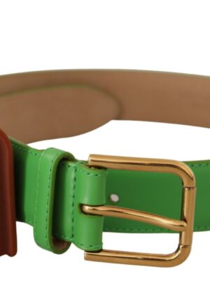Dolce & Gabbana Chic Emerald Leather Belt with Engraved Buckle