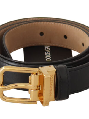 Dolce & Gabbana Elegant Black Leather Belt with Engraved Buckle