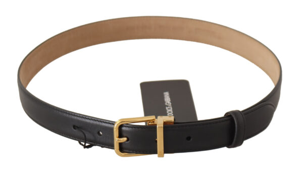 Dolce & Gabbana Elegant Black Leather Belt with Engraved Buckle - Image 3