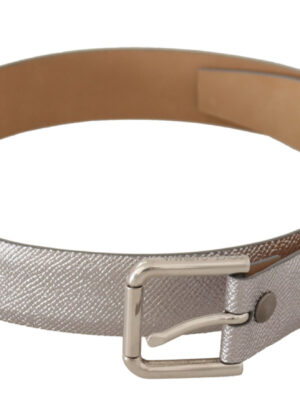 Dolce & Gabbana Elegant Silver Leather Belt with Engraved Buckle