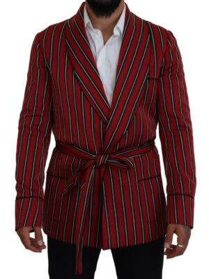 Dolce & Gabbana Elegant Red Striped Long Robe Luxury Wear