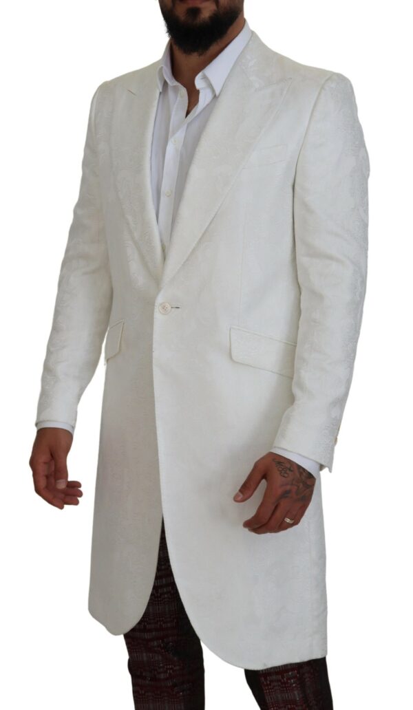 Dolce & Gabbana Elegant White Floral Brocade Trench Coat - Image 2