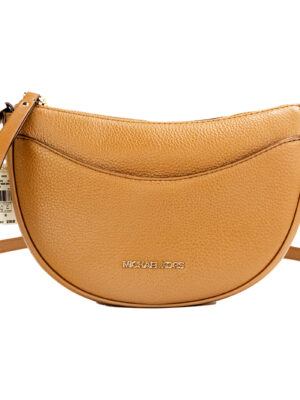 Michael Kors Dover Small Luggage Pebbled Leather Half Moon Crossbody Bag Purse