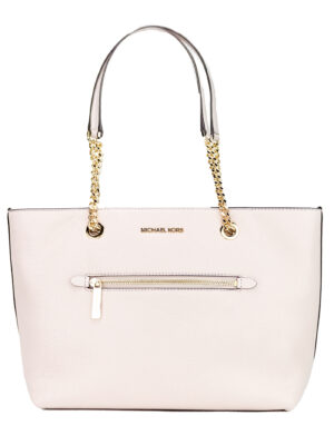 Michael Kors Jet Set Medium Powder Blush Leather Front Zip Chain Tote Bag Purse