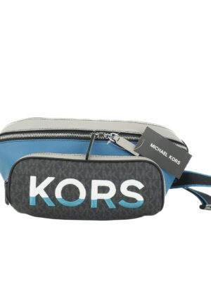 Michael Kors Cooper Large Blue Multi Leather Embroidered Logo Utility Belt Bag