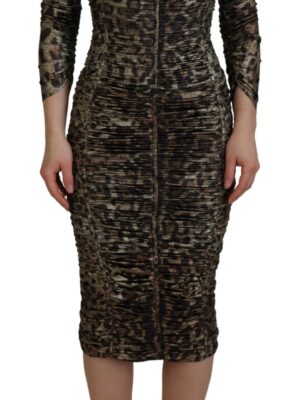 Dolce & Gabbana Elegant Leopard Print Midi Bodycon Dress