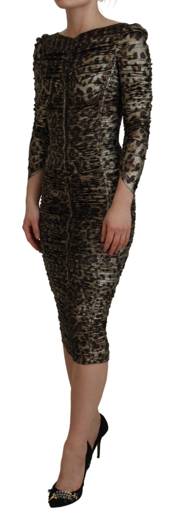 Dolce & Gabbana Elegant Leopard Print Midi Bodycon Dress - Image 2