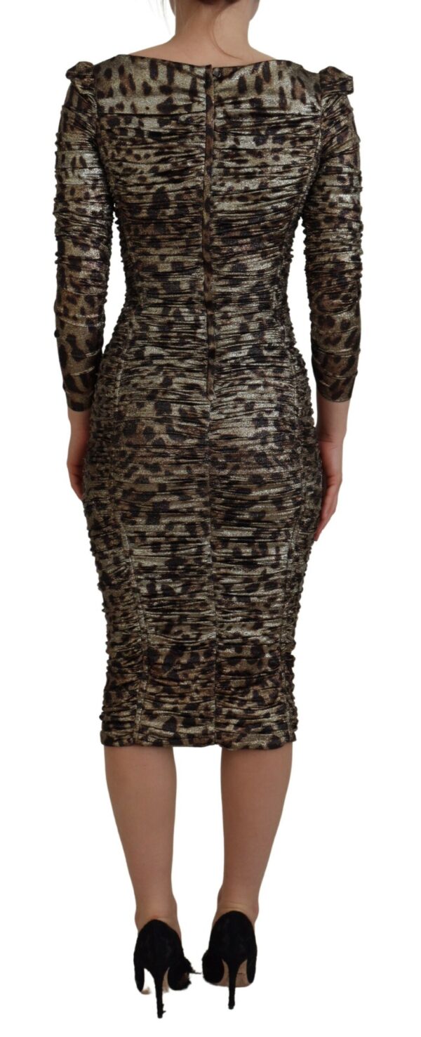 Dolce & Gabbana Elegant Leopard Print Midi Bodycon Dress - Image 3