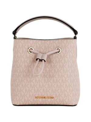 Michael Kors Suri Small Dark Powder Blush Signature PVC Bucket Crossbody Handbag