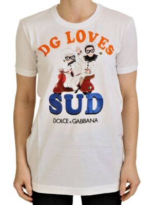 Dolce & Gabbana Elegant White Crew Neck Tee with Colorful Print