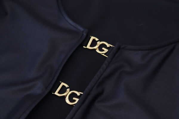 Dolce & Gabbana Elegant Black 3/4 Sleeve Top with Gold Detailing - Image 6