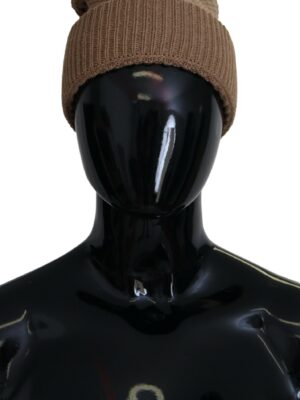Dolce & Gabbana Elegant Camel Knit Beanie with Fur Accent