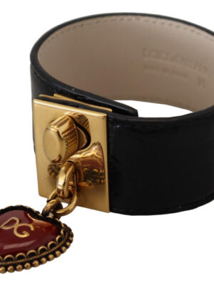 Dolce & Gabbana Elegant Black Leather Gold Detail Bracelet