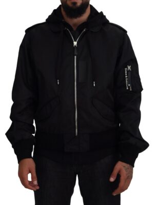 Dolce & Gabbana Sleek Black Hooded Bomber Jacket