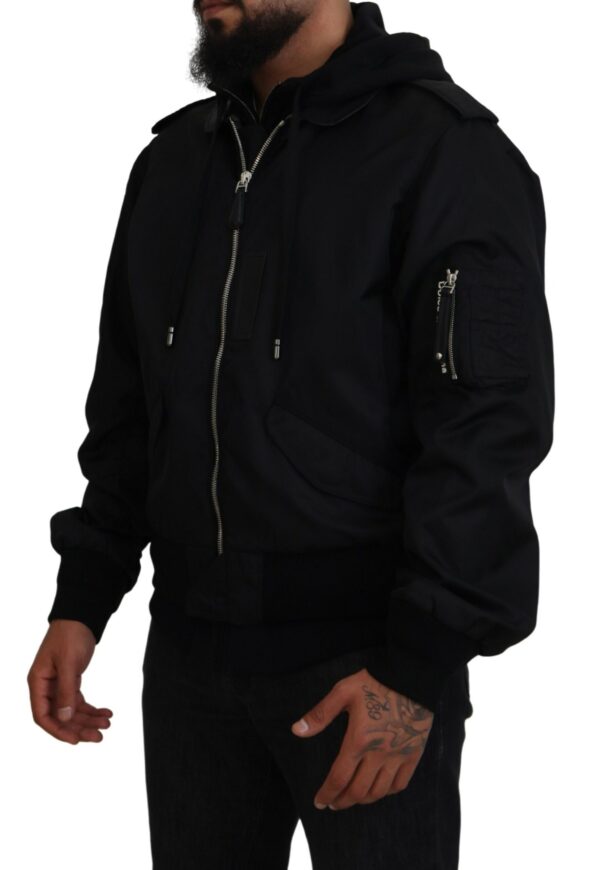 Dolce & Gabbana Sleek Black Hooded Bomber Jacket - Image 2