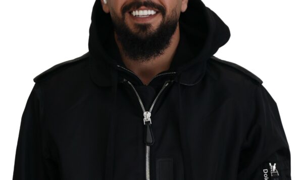 Dolce & Gabbana Sleek Black Hooded Bomber Jacket - Image 4