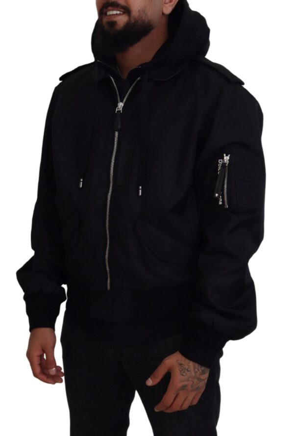 Dolce & Gabbana Sleek Black Hooded Bomber Jacket - Image 5