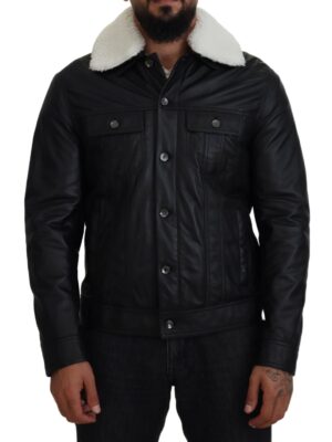Dolce & Gabbana Elegant Black Leather Bomber Jacket