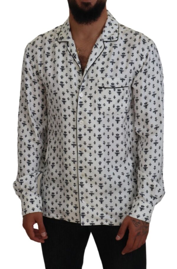 Dolce & Gabbana Elegant Silk Pajama Top with Crown Bee Print - Image 5
