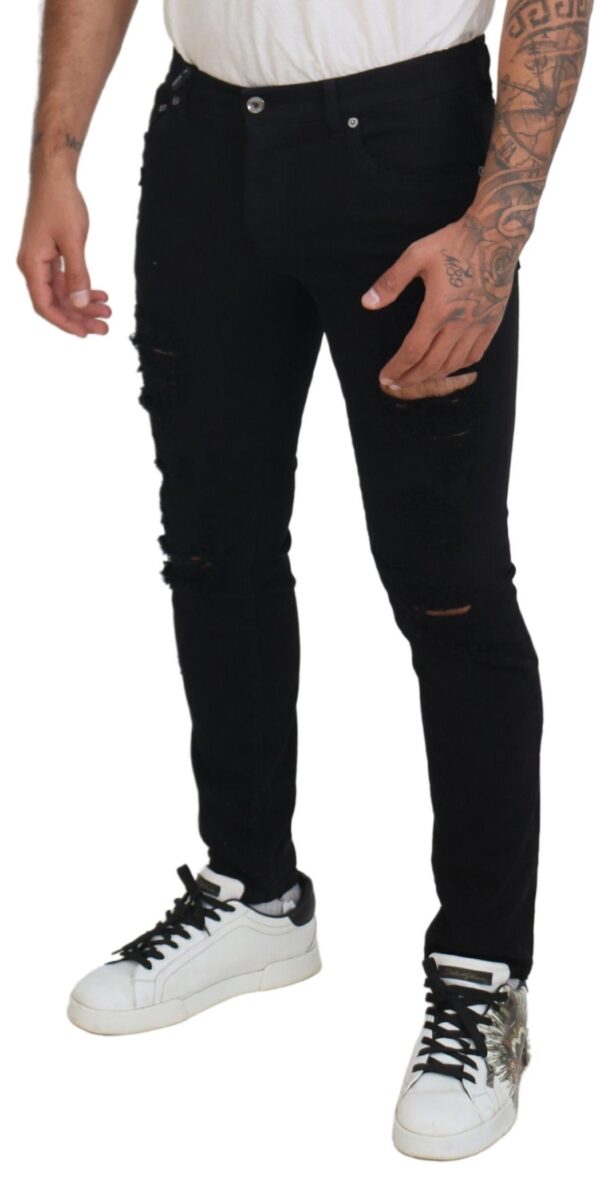 Dolce & Gabbana Svelte Black Tattered Slim Fit Denim - Image 4