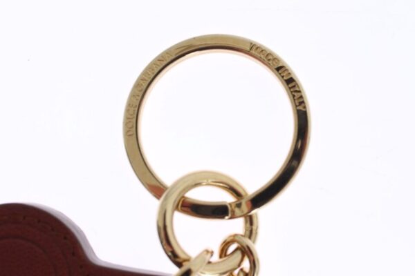 Dolce & Gabbana Elegant Brown Leather Keychain with Gold Detailing - Image 2