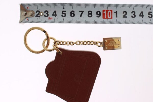 Dolce & Gabbana Elegant Brown Leather Keychain with Gold Detailing - Image 3
