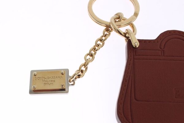 Dolce & Gabbana Elegant Brown Leather Keychain with Gold Detailing - Image 4