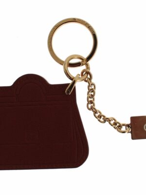Dolce & Gabbana Elegant Brown Leather Keychain with Gold Detailing