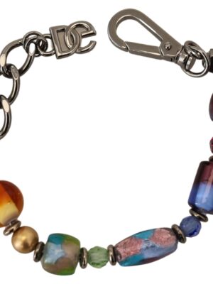 Dolce & Gabbana Multicolor Beaded Silver Chain Bracelet