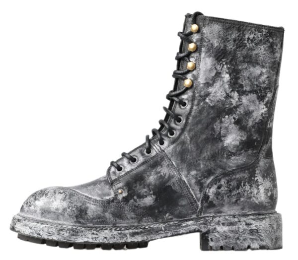 Dolce & Gabbana Chic Black Lace-Up Boots with Gray White Fade - Image 2
