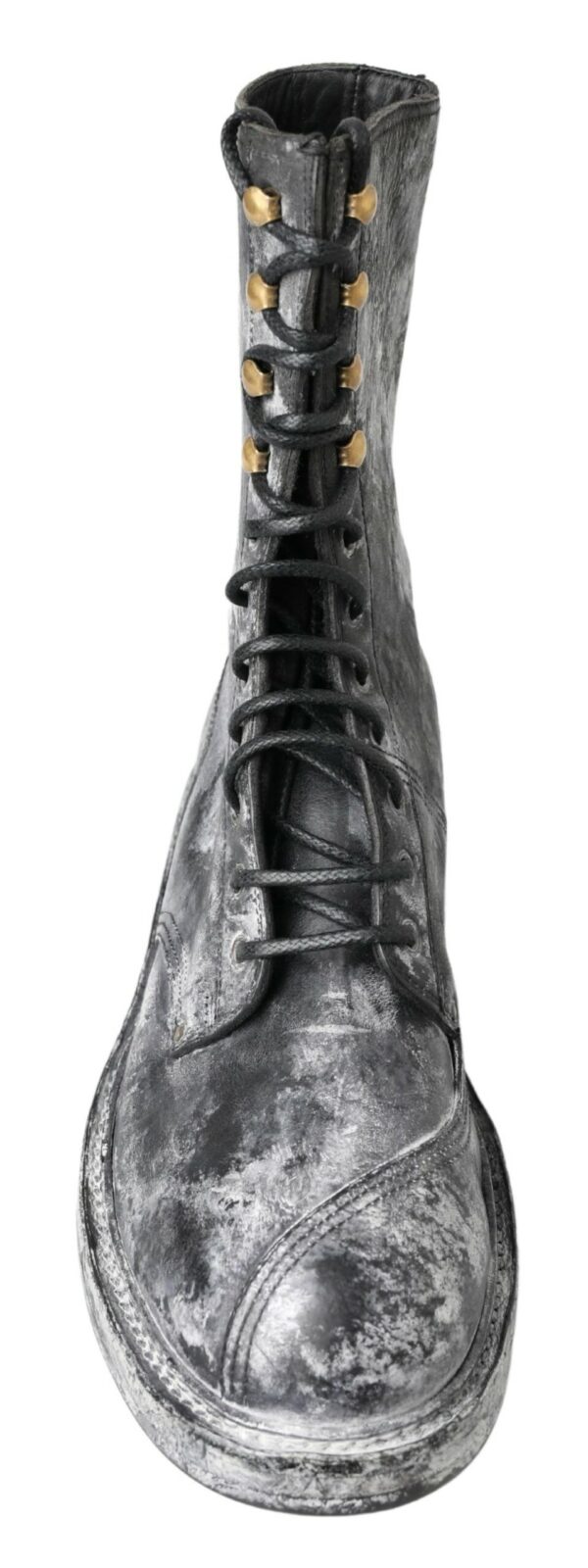 Dolce & Gabbana Chic Black Lace-Up Boots with Gray White Fade - Image 4