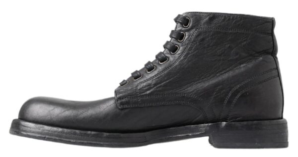 Dolce & Gabbana Equisite Black Lace-Up Leather Boots - Image 2