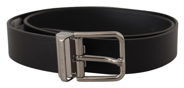 Dolce & Gabbana Sleek Black Leather Belt with Metal Buckle - Image 2