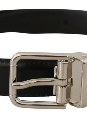 Dolce & Gabbana Sleek Black Leather Belt with Metal Buckle
