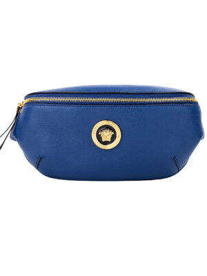 Versace Small Navy Calf Leather Medusa Pendant Fanny Waist Pack Belt Bag