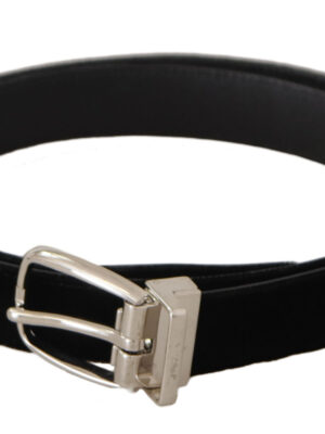 Dolce & Gabbana Elegant Velvet Black Belt with Logo Buckle