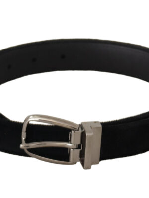 Dolce & Gabbana Elegant Black Velvet Engraved Buckle Belt