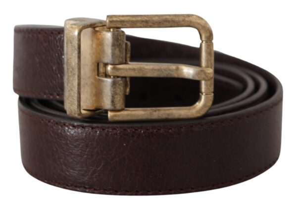 Dolce & Gabbana Elegant Leather Belt with Engraved Buckle - Image 2