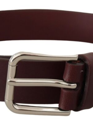 Dolce & Gabbana Maroon Luxe Leather Belt with Metal Buckle
