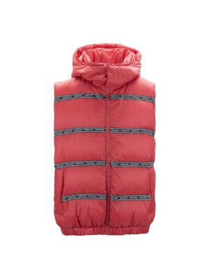 Elegant Red Versace Logo Vest with Detachable Hood