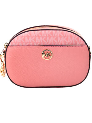 Michael Kors Jet Set Glam Tea Rose Leather Oval Crossbody Handbag Purse