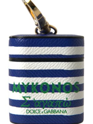 Dolce & Gabbana Chic Blue Striped Leather Airpods Case