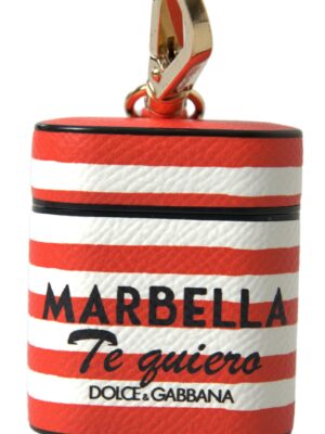 Dolce & Gabbana Chic Orange Striped Leather Airpods Case