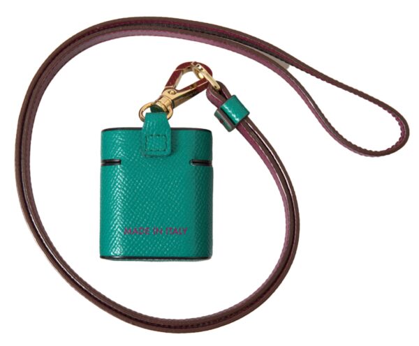 Dolce & Gabbana Elegant Leather Airpods Case in Green and Maroon - Image 2